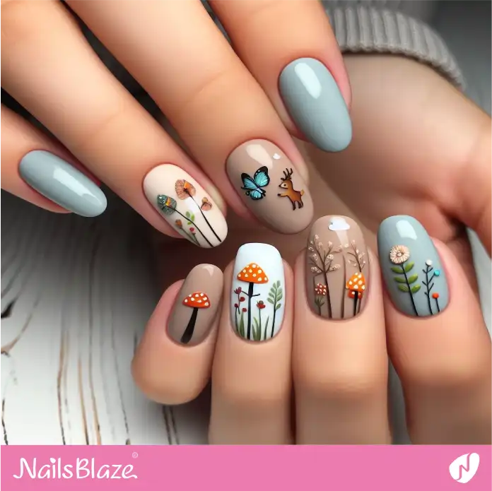 Mushrooms and Other Creatures of Forest Nails Design | Love the Forest Nails - NB3034